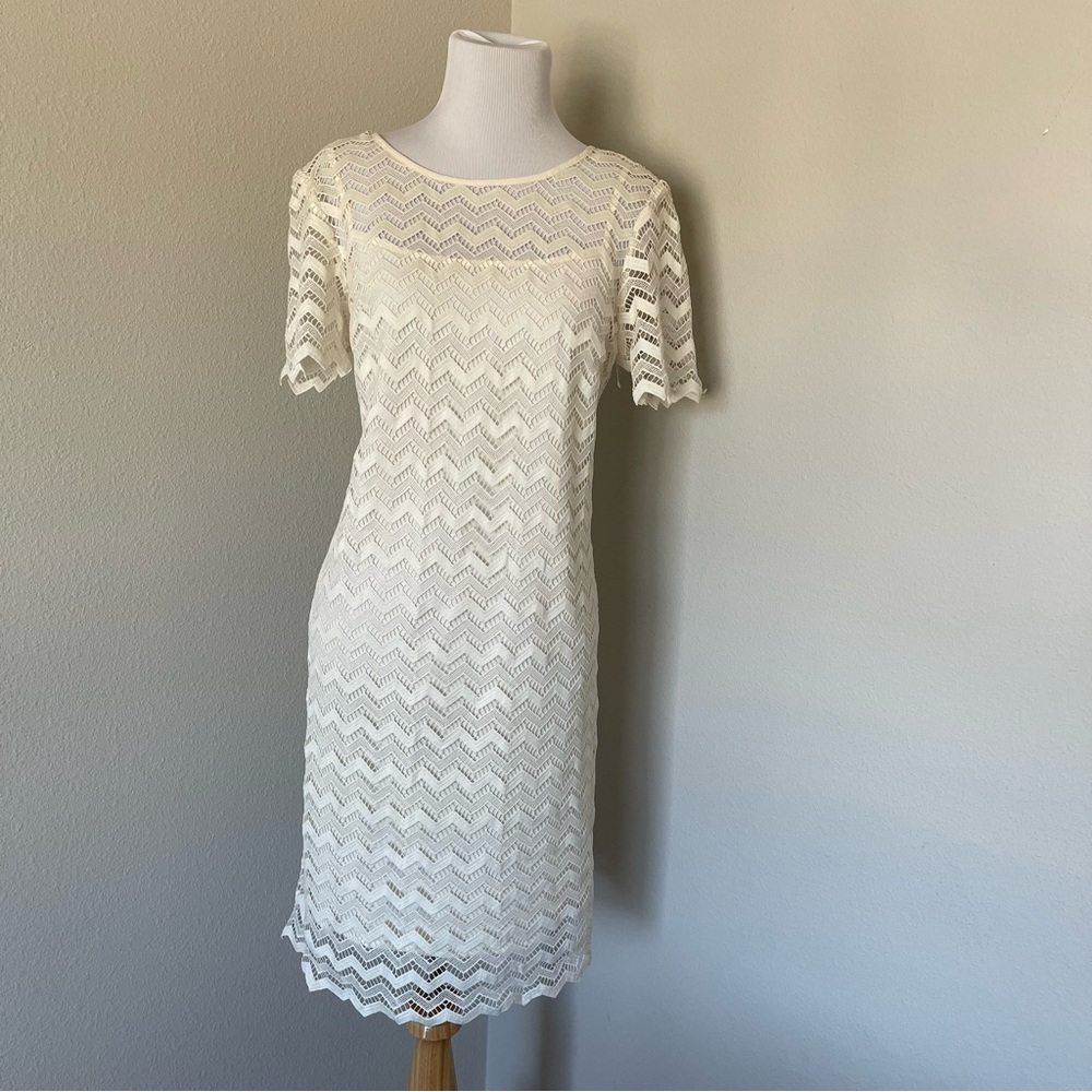 LOFT White Lace Chevron Shift Dress